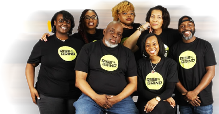 The seven members of the Rise & Grind Morning Show crew